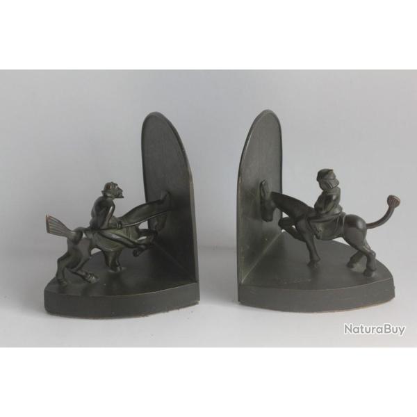 Paire de serre-livres bronze Don Quichotte Sancho Panza