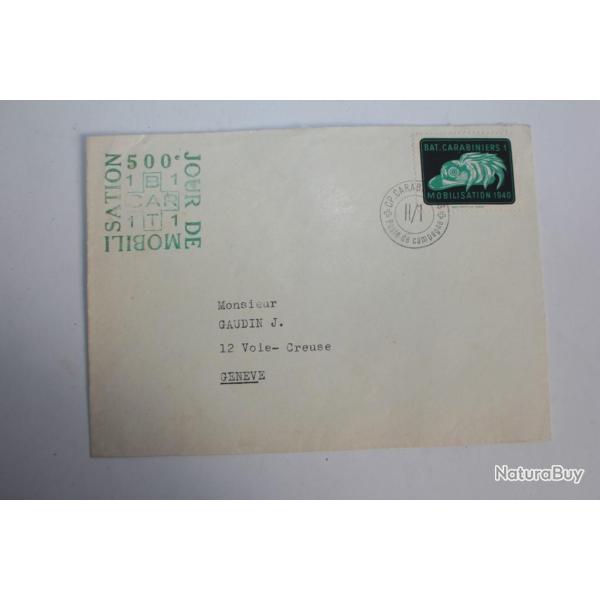 Enveloppe militaire avec vignette obl 500e jour de mobilisation 1940