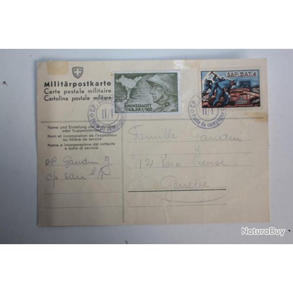 CPA militaire avec timbres militaire Suisse 1940