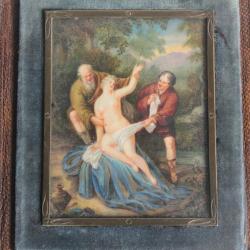 Peinture miniature Suzanne et les vieillards XIXe si&egrave;cle