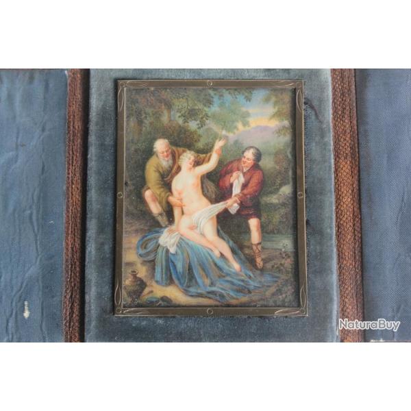 Peinture miniature Suzanne et les vieillards XIXe si�cle