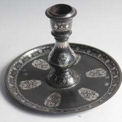 Bougeoir Bidri Incrustations argent Inde XIXe siècle