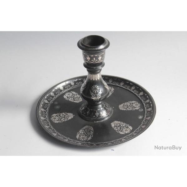 Bougeoir Bidri Incrustations argent Inde XIXe si�cle