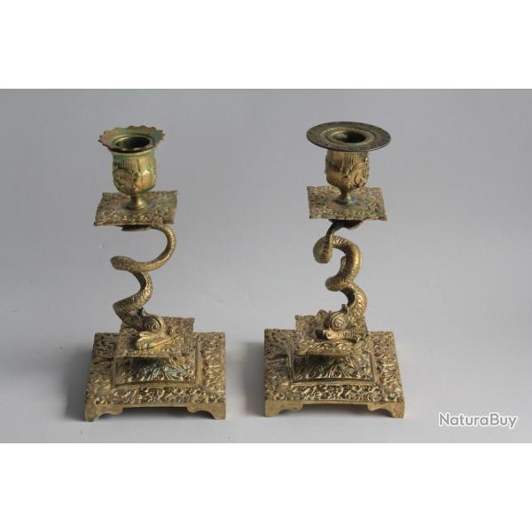 Paire de bougeoirs bronze Dauphins Napol�on III