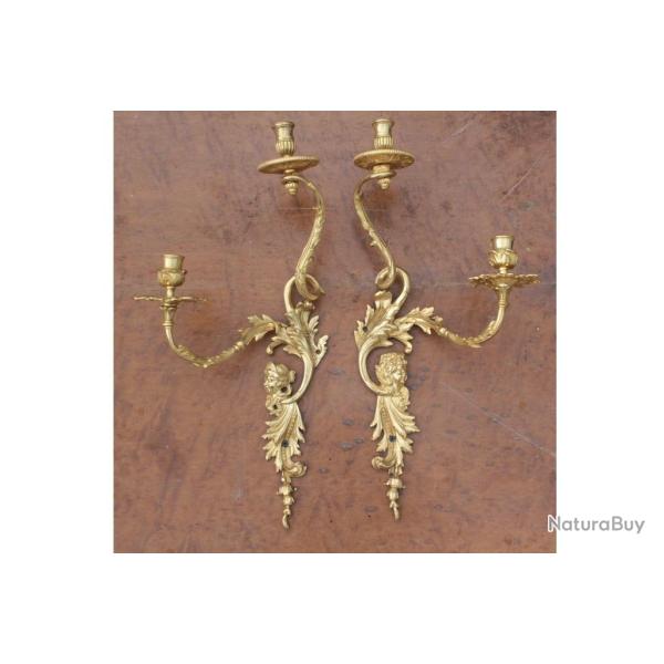 Paire d'appliques bronze dor� Diane et Apollon