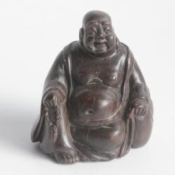 Netsuke bois signé Bouddha rieur Hoteï Japon Meiji