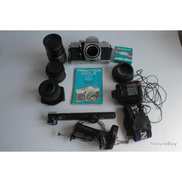 Appareil photo Pentacon Praktica MTL 3 + objectf + flash