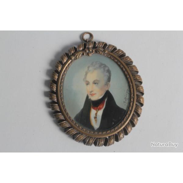 Peinture miniature Portrait Homme Bottinger XIXe si�cle