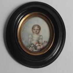 Peinture miniature Pauline Nicolet Mme J. Perrel enfant XIXe siècle