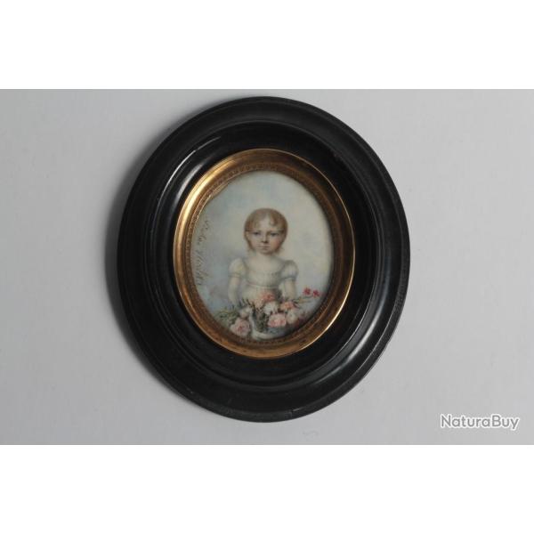 Peinture miniature Pauline Nicolet Mme J. Perrel enfant XIXe si�cle