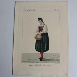 Gravure Jeune fille Frickthal GATINE Suisse XIXe siècle