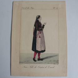 Gravure Jeune fille Canton Zürich GATINE Suisse XIXe siècle