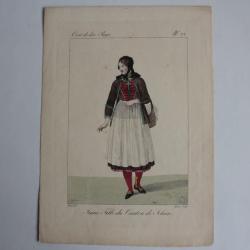 Gravure Jeune fille Canton Soleure GATINE Suisse XIXe siècle