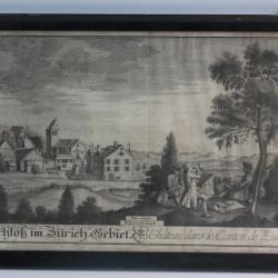 Gravure HERRLIBERGER Château Zurich Suisse XVIIIe siècle