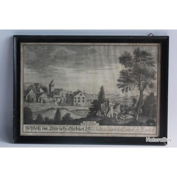 Gravure HERRLIBERGER Chteau Zurich Suisse XVIIIe sicle