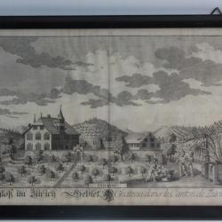 Gravure HERRLIBERGER Château Zurich Suisse XVIIIe siècle