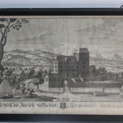 Gravure HERRLIBERGER Château Zurich Suisse XVIIIe siècle