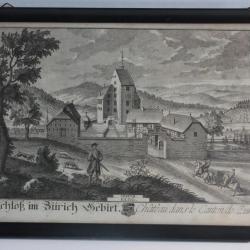 Gravure HERRLIBERGER Château Zurich Suisse XVIIIe siècle