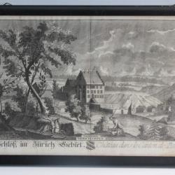Gravure HERRLIBERGER Château Zurich Suisse XVIIIe siècle