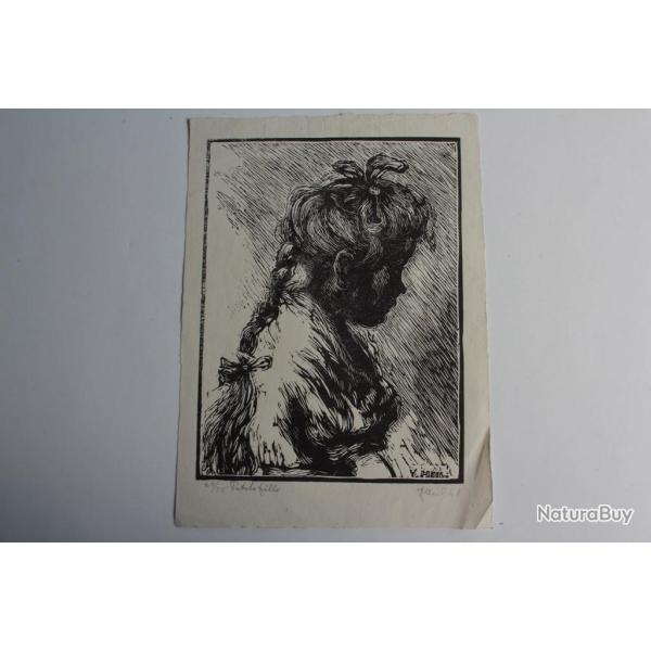 Yvonne HEILBRONNER Gravure sur bois Petite fille