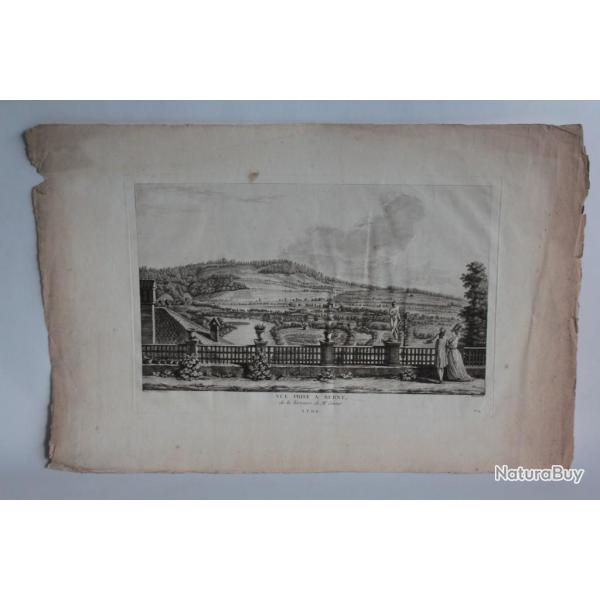 Gravure Vue prise  Berne terrasse Mr. Sinner Suisse XVIIIe sicle