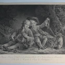 Gravure Fils du Prince de Turin Savoyards Drouais Melini XVIIIe siècle