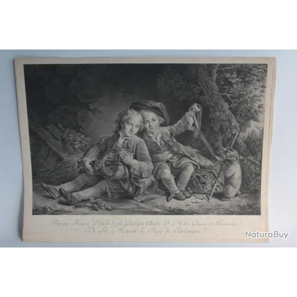 Gravure Fils du Prince de Turin Savoyards Drouais Melini XVIIIe sicle