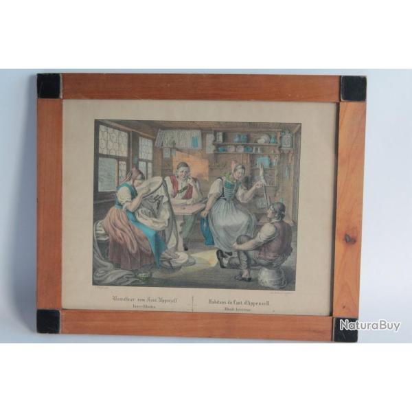 Gravure Vogel Habitans Canton Appenzell Suisse Brodeuse