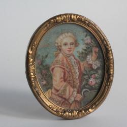 Peinture miniature Gentilhomme cueillant des roses XIXe siècle