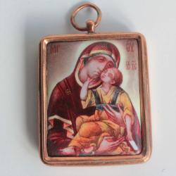 Peinture miniature émaux sur cuivre Icône religieux
