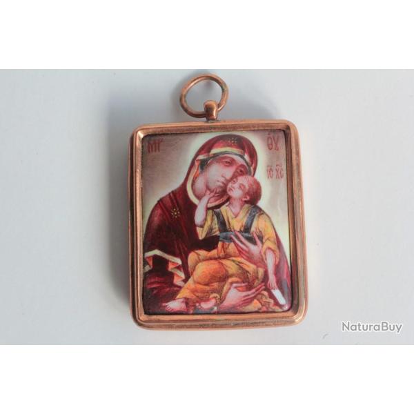 Peinture miniature �maux sur cuivre Ic�ne religieux