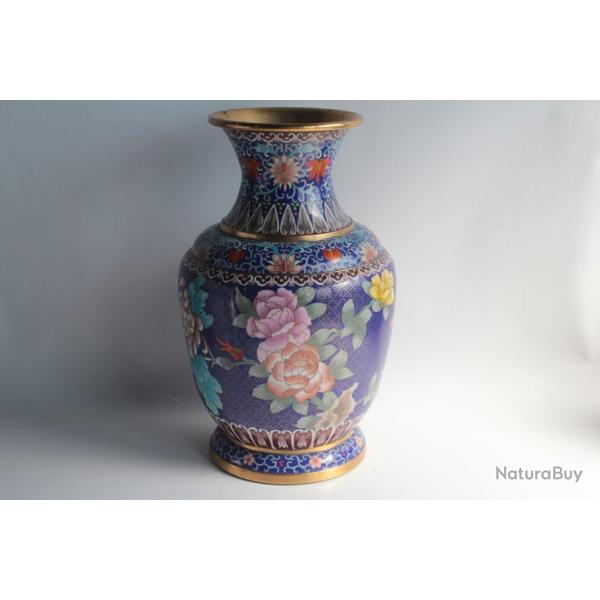 Grand vase �maux cloisonn�s Chrysanth�mes Chine