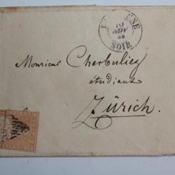Enveloppe Timbres Suisse Helvétie assise 20 cts 3e émission 1859
