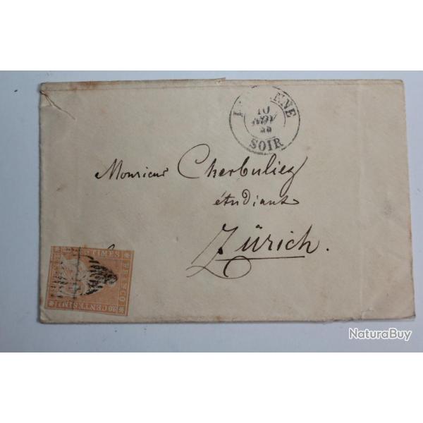 Enveloppe Timbres Suisse Helv�tie assise 20 cts 3e �mission 1859