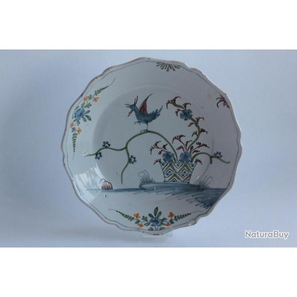 Assiette fa�ence La Rochelle Oiseau XVIIIe si�cle