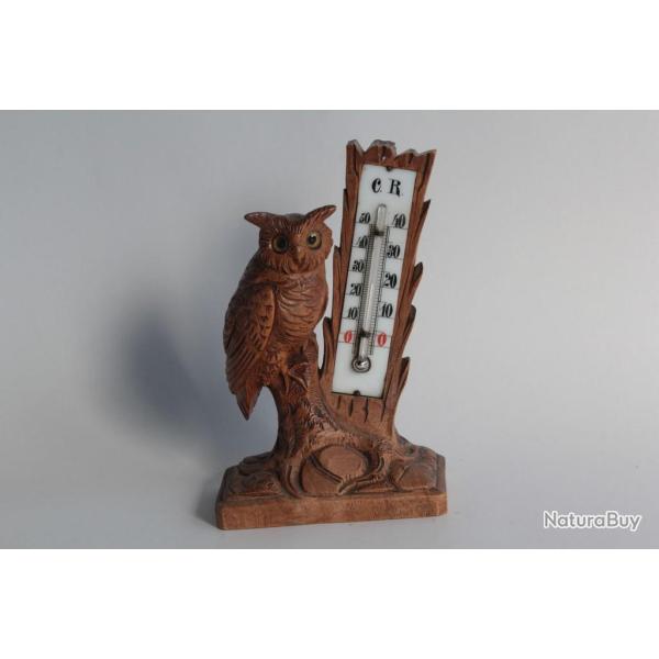 Thermom�tre Hibou bois sculpt� Art populaire For�t Noire XIXe si�cle