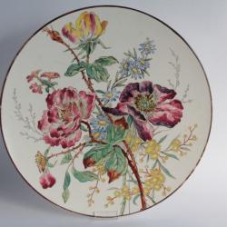 Grand plat faïence Longchamp terre de fer Fleurs Roses