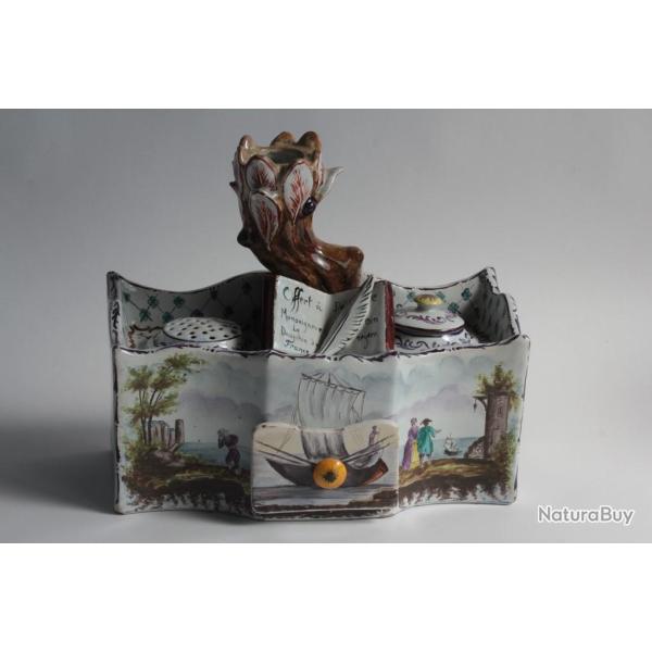 Encrier �critoire � tiroir fa�ence XVIIIe si�cle Offert Dauphin France