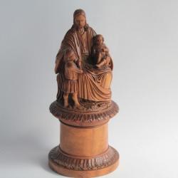 Boite ronde Christ et enfants bois sculpté XIXe siècle