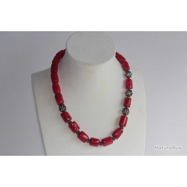 Collier Corail rouge et argent