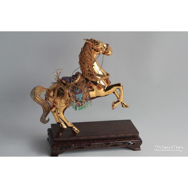 Cheval argent vermeil �maux polychromes Chine