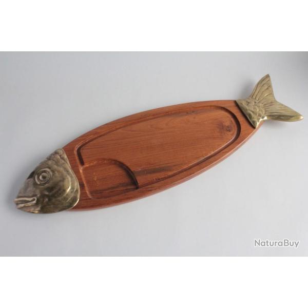 Grand plat de service � Poisson bois et m�tal H�tellerie