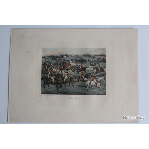 Gravure originale Charles Hunt The Meet Chasse  courre Chevaux