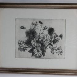 Gravure Pointe sèche Georgine DUCOMMUN-DUPONT Fleurs