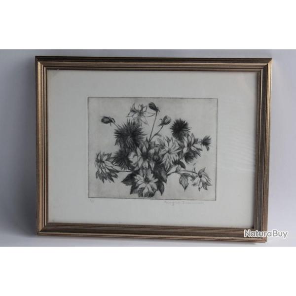 Gravure Pointe sche Georgine DUCOMMUN-DUPONT Fleurs