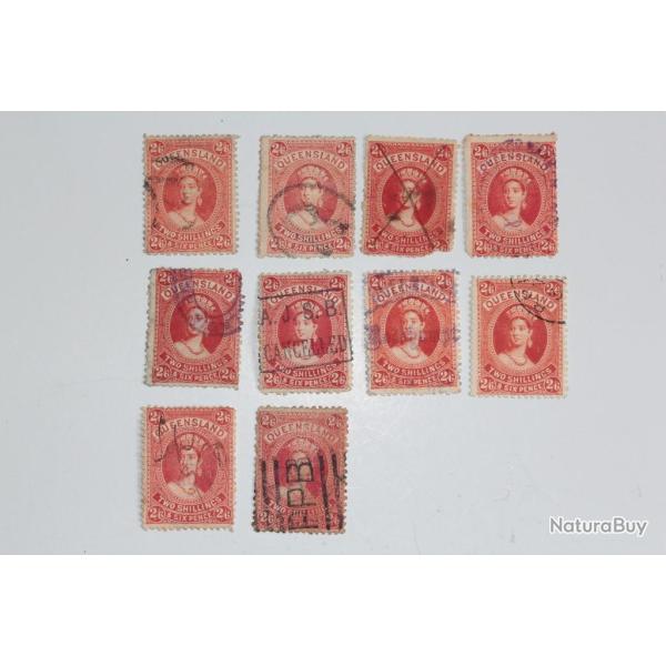 Lot Timbres Colonie anglaise Queensland Victoria two S six pence 1882
