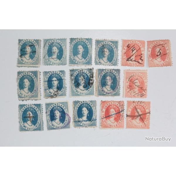 Timbres Colonie anglaise Queensland Victoria lithographi� 1880