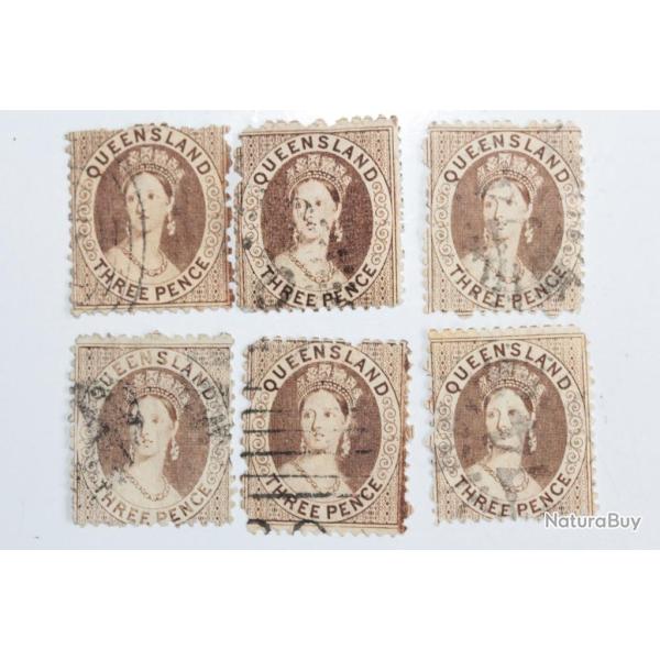 Timbres Colonie anglaise Queensland Victoria three pence 1869-1876