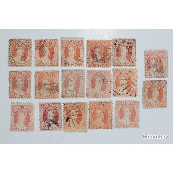Timbres Colonie anglaise Queensland Victoria one penny 1869-1876
