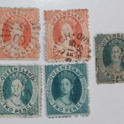 Timbres Colonie anglaise Queensland Victoria avec filigrane 1865
